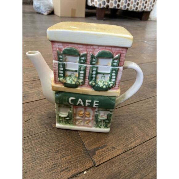 MSRF Ceramic Storefront Cafe pink yellow windows Teapot used - Picture 1 of 12